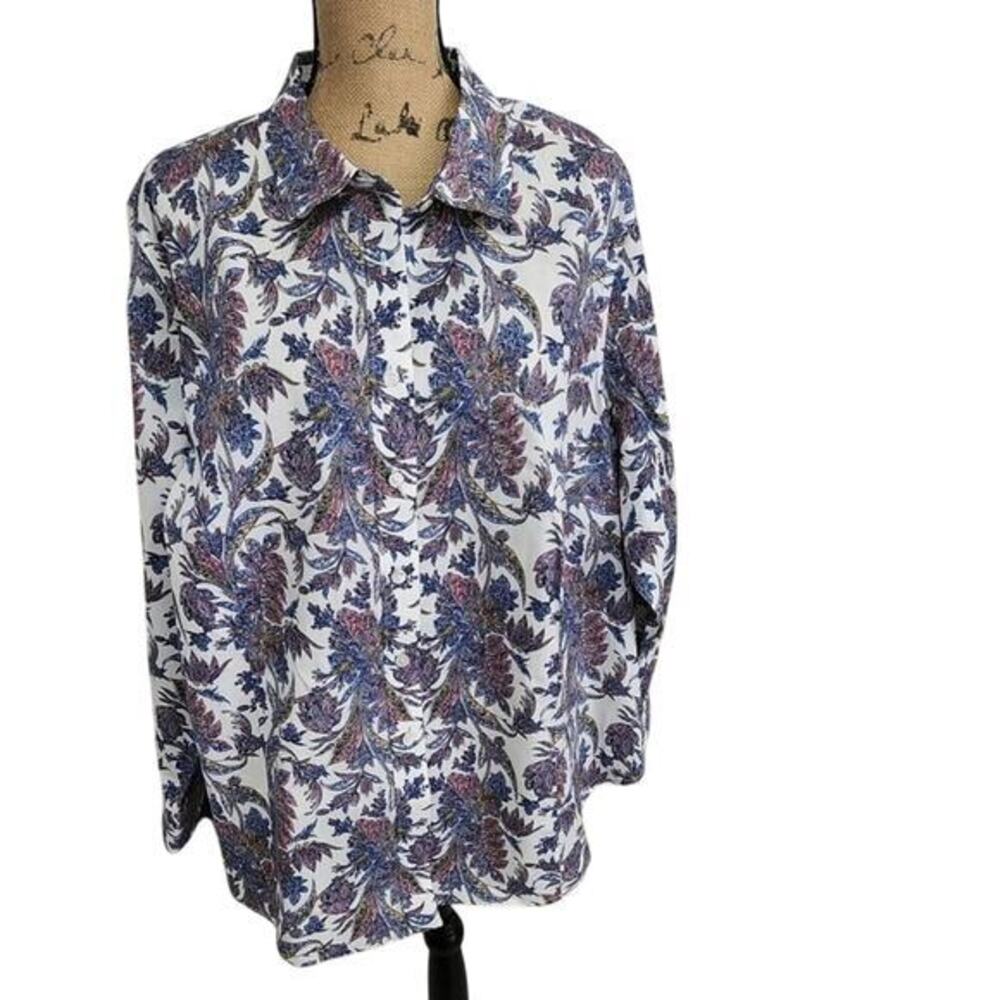 Talbots Plus Size 24W Non Iron Paisley Print Long Sleeve Button Up Shirt‎ 24 W